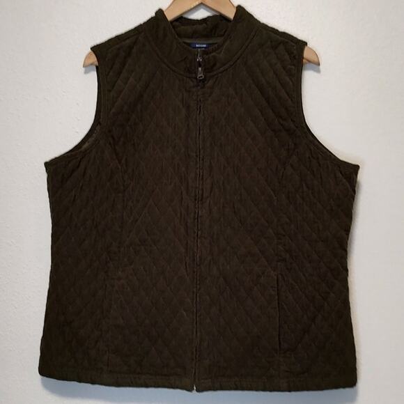 Basic Editions Dark Forest Green Quilted Corduroy Vest Pockets Zip Front Size XL - Picture 1 of 9